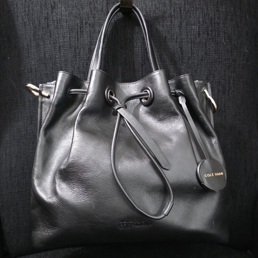 Cole Haan Grand Ambition Black Structured Leatherm Bucket Bag